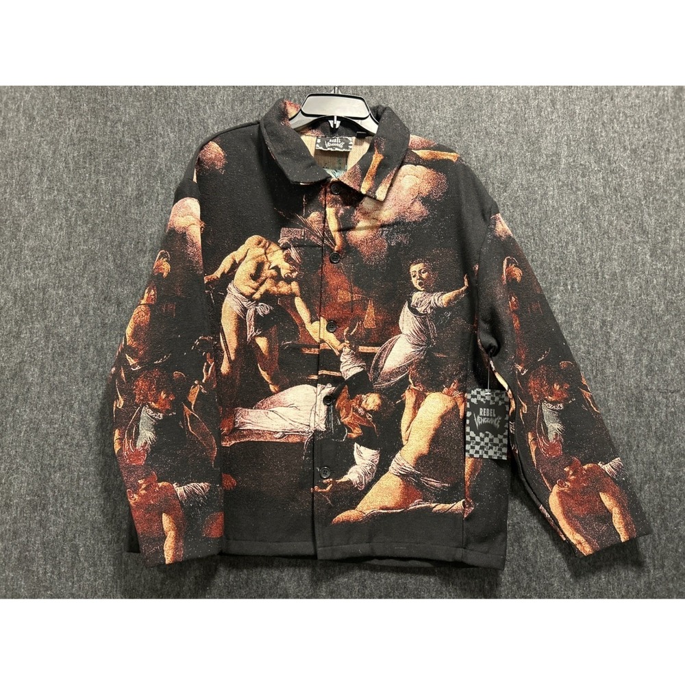 Rebel Vengeance Tapestry Jacket Mens XL Renaissance Saint Rhinestone NEW